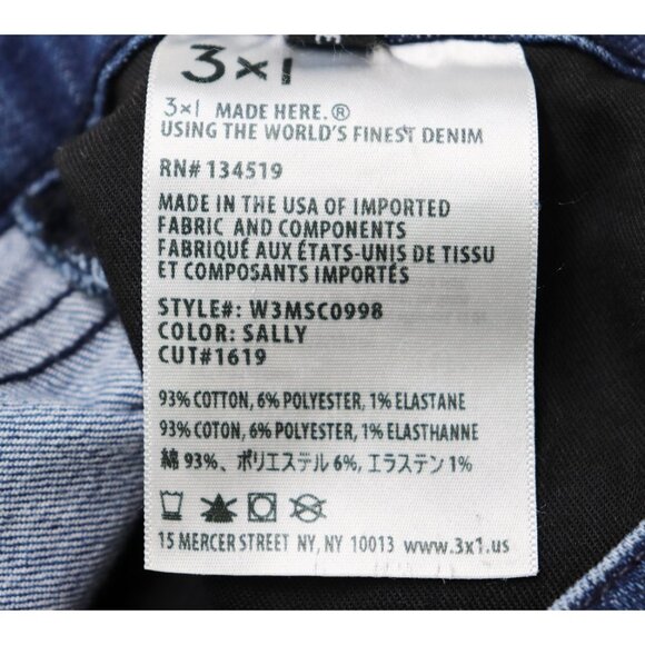 3x1 High Rise Ankle Crop Raw Hem Skinny Jeans Sally Medium Wash‎ Cotton Blend 24 - Picture 5 of 10